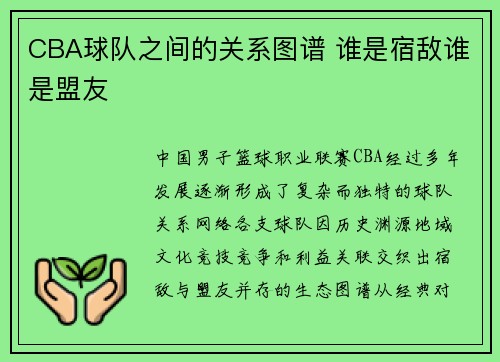 CBA球队之间的关系图谱 谁是宿敌谁是盟友